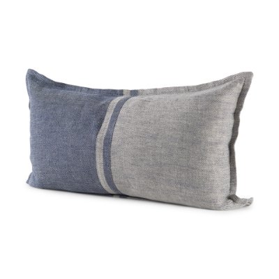 69440 - Aubrielle 14x26 Gray and Blue Fabric Color Blocked Pillow Cover