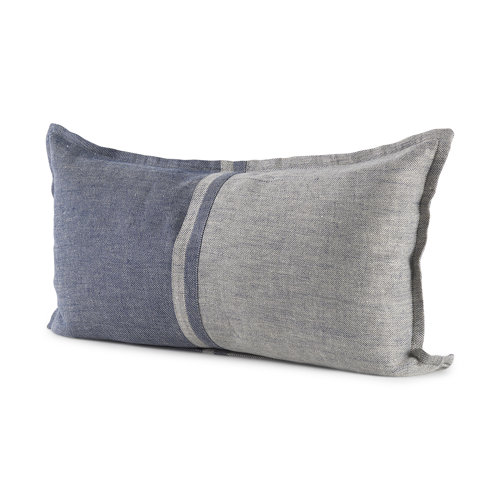 69440 - Aubrielle 14x26 Gray and Blue Fabric Color Blocked Pillow Cover