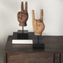 57949 - Pacem 4L x 4W Natural Wooden Carved Peace Sign Hand