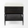 69237 - Divina Black-Brown Wood w/ White Marble Top and Black Metal Base 1 Drawer Side Table