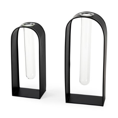 69558 - Boyer 5.1L x 3.0W x 12.0H Black Metal W/Glass Set of Two Test Tube Decorative Objects 