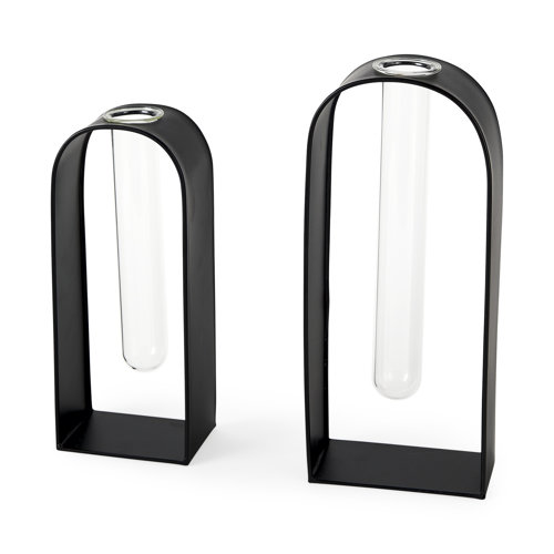 69558 - Boyer 5.1L x 3.0W x 12.0H Black Metal W/Glass Set of Two Test Tube Decorative Objects 