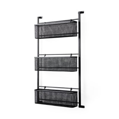 69489 - Macrinus 23.4L x 5.5W x 38.6H Black Metal W/Mesh Wall Mounted Shelf