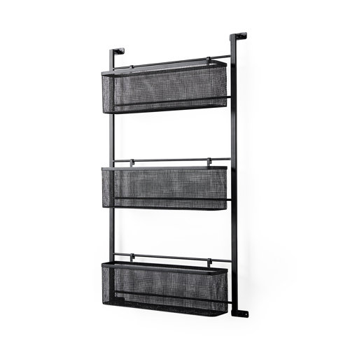 69489 - Macrinus 23.4L x 5.5W x 38.6H Black Metal W/Mesh Wall Mounted Shelf