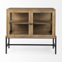 69226 - Arelius 36L x 18W x 32H Light Brown Wood, Black Metal Base w/ 2 Glass Doors Accent Cabinet