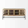 69227 - Arelius 70L x 18.75W x 32H Light Brown Wood, Black Metal Base w/ 4 Glass Cabinet Doors Sideboard