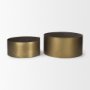 67828 - Eclipse Antique Brass Metal Drum Base w/ Dark Brown Wood Top Nested Coffee Table