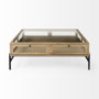 69228 - Arelius 42" Square Glass-Top Light Brown w/ Black Metal Base Display Coffee Table
