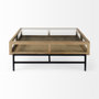 69228 - Arelius 42" Square Glass-Top Light Brown w/ Black Metal Base Display Coffee Table