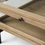 69228 - Arelius 42" Square Glass-Top Light Brown w/ Black Metal Base Display Coffee Table