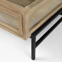 69228 - Arelius 42" Square Glass-Top Light Brown w/ Black Metal Base Display Coffee Table