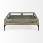 69297 - Arelius 42" Square Glass-Top Gray Wood w/ Black Metal Base Display Coffee Table