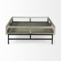 69297 - Arelius 42" Square Glass-Top Gray Wood w/ Black Metal Base Display Coffee Table