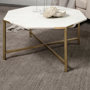 68850-AB - Vincent 33" Octagonal White Marble Tabletop w/ Gold Metal Base Coffee Table