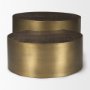 67828 - Eclipse Antique Brass Metal Drum Base w/ Dark Brown Wood Top Nested Coffee Table
