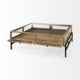 69228 - Arelius 42" Square Glass-Top Light Brown w/ Black Metal Base Display Coffee Table