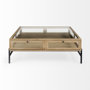 69228 - Arelius 42" Square Glass-Top Light Brown w/ Black Metal Base Display Coffee Table