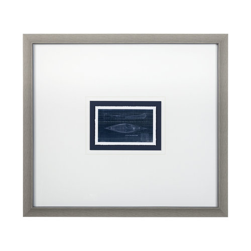 13723 - Canoe Blueprint  by Dayna a Hand Embellished Textured Framed Art Print Matted under Glass