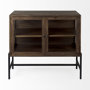 69290 - Arelius 36L x 18W x 32H Medium Brown Wood, Black Metal Base w/ 2 Glass Doors Accent Cabinet