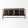 69293 - Arelius 70L x 18.75W x 32H Medium Brown, Black Metal Base w/ 4 Glass Door Cabinets Sideboard