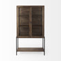 69299 - Arelius 36L x 18.75W x 63H Medium Brown Wood W/ Black Metal Base Display Cabinet
