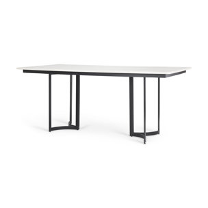 Tanner 71"L x 35"W Rectangular Pedestal Dining Table | Modern | White Marble & Black Metal | Seats 6