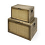 69529 - Sonny 23.6L x 15.7W x 13.8H Set of Two Brown Wood and Wicker W/ Metal Detail Rectangular Boxes