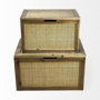 69529 - Sonny 23.6L x 15.7W x 13.8H Set of Two Brown Wood and Wicker W/ Metal Detail Rectangular Boxes