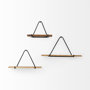 69531 - Khufu 18.9L x 5.5W x 10.2H Set of Three Brown Wood W/ Black Metal Triangular Hanging Shelves