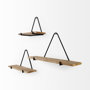 69531 - Khufu 18.9L x 5.5W x 10.2H Set of Three Brown Wood W/ Black Metal Triangular Hanging Shelves