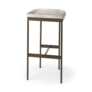 Millie Backless 30in Seat Bar Stool | Gray Hair-On-Hide w/ Gold Metal