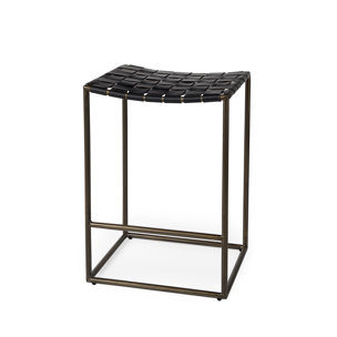 Clarissa Backless 26.25in Seat Counter Stool | Black Leather w/ Metal
