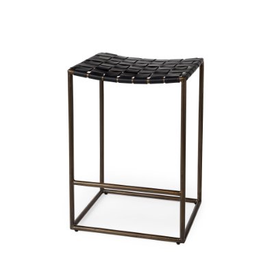 69392 - Clarissa 18.0L x 16.0W x 26.25H Black Woven Leather Seat W/ Gold Frame Counter Stool