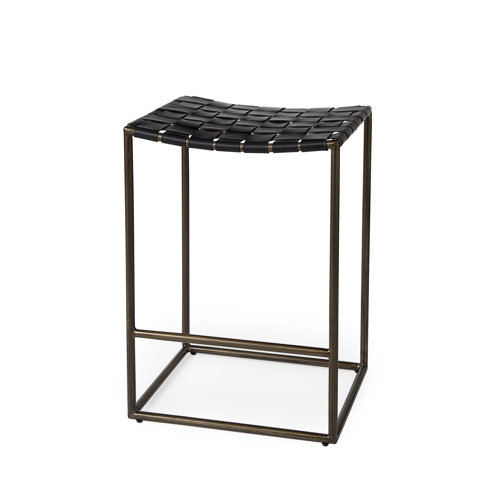 69392 - Clarissa 18.0L x 16.0W x 26.25H Black Woven Leather Seat W/ Gold Frame Counter Stool