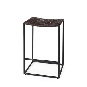 Clarissa Backless 26.25in Seat Counter Stool | Brown Leather w/ Metal