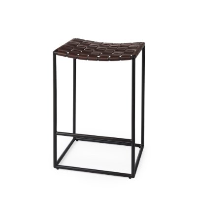 69393 - Clarissa 18.0L x 16.0W x 26.25H Dark Brown Woven Leather Seat W/ Black Iron Frame Counter Stool