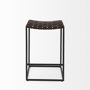 69393 - Clarissa 18.0L x 16.0W x 26.25H Dark Brown Woven Leather Seat W/ Black Iron Frame Counter Stool