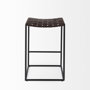 69393 - Clarissa 18.0L x 16.0W x 26.25H Dark Brown Woven Leather Seat W/ Black Iron Frame Counter Stool