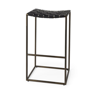 Clarissa Backless 30.25in Seat Bar Stool | Black Leather w/ Gold Metal