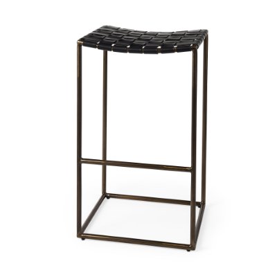 69394 - Clarissa 18.0L x 16.0W x 30.25H Black Woven Leather Seat W/ Gold Frame Bar Stool