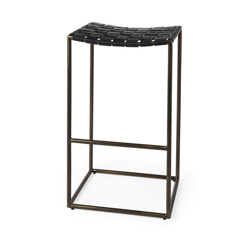 69394 - Clarissa 18.0L x 16.0W x 30.25H Black Woven Leather Seat W/ Gold Frame Bar Stool