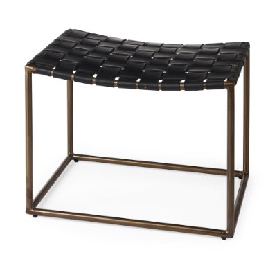 69396 - Clarissa 22.0L x 16.0W x 16.75H Black Leather Woven Seat W/ Gold Metal Frame Stool