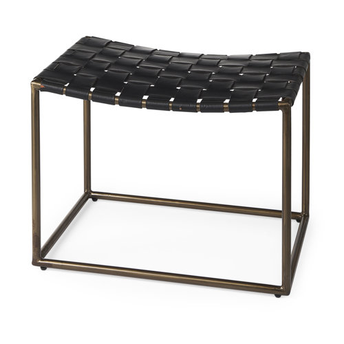 69396 - Clarissa 22.0L x 16.0W x 16.75H Black Leather Woven Seat W/ Gold Metal Frame Stool