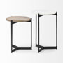 68490 - Larkin II Marble and Medium Brown Wood Round Tabletop Nesting End/Side Tables