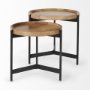 69282 - Marquisa (Set of 2) 22.5L x 22.5W x 20.8H Light Brown Wood W/ Black Metal Base Nesting Side Tables