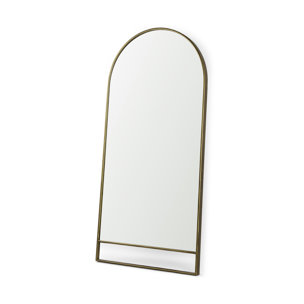 Sadie 36.0L x 2.0W x 76.0H Antique Gold Metal Rounded Arch Floor Mirror