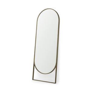 Sadie 28.0L x 2.0W x 78.0H Antique Gold Rounded Arch Floor Mirror