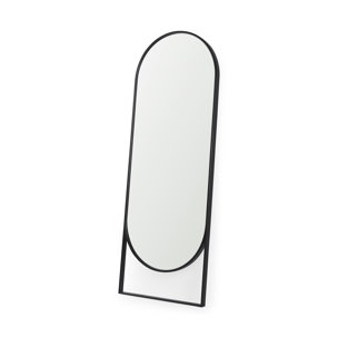 Sadie 28.0L x 2.0W x 78.0H Black Metal Rounded Arch Floor Mirror 