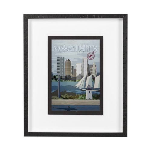 13546 - Massachusetts Go USA (M) by Mercana Studio a Framed Art Print Matted under Glass