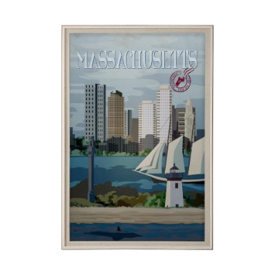 13512 - Massachusetts Go USA (XL) by Mercana Studio Hand Embellished Decograph Framed Art Print under Glass